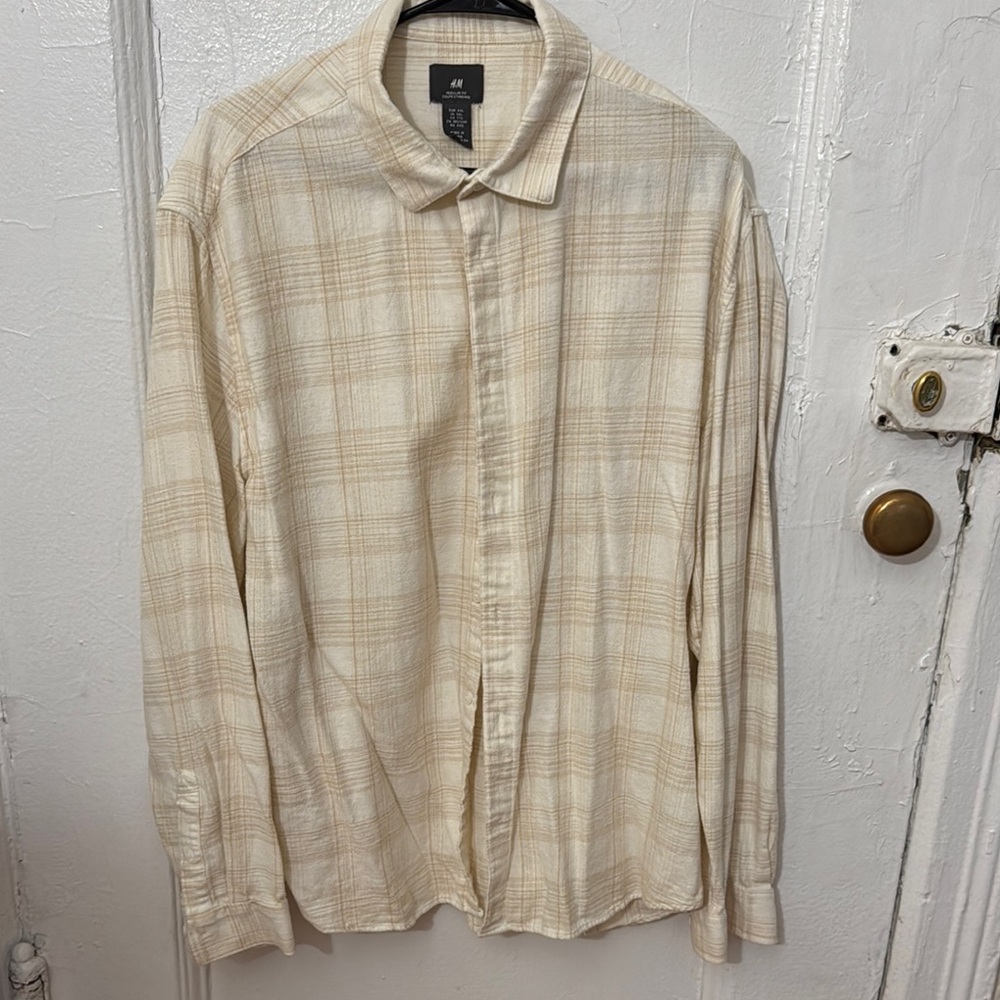 H&M Men's Beige Checkered Shirt
